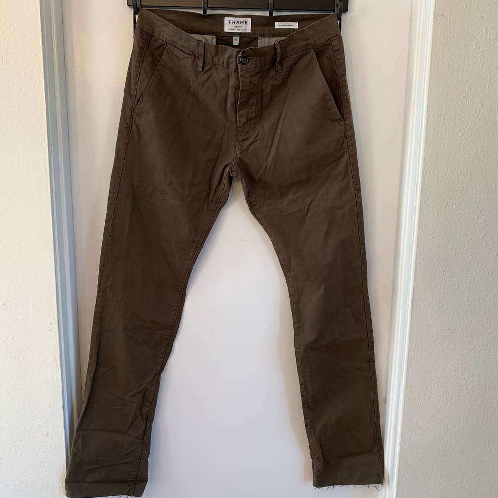 FRAME DENIM MENS L’HOMME SKINNY RAW HEM OLIVE NWOT